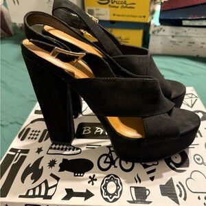 BAMBOO Black Platform Slingback Heels